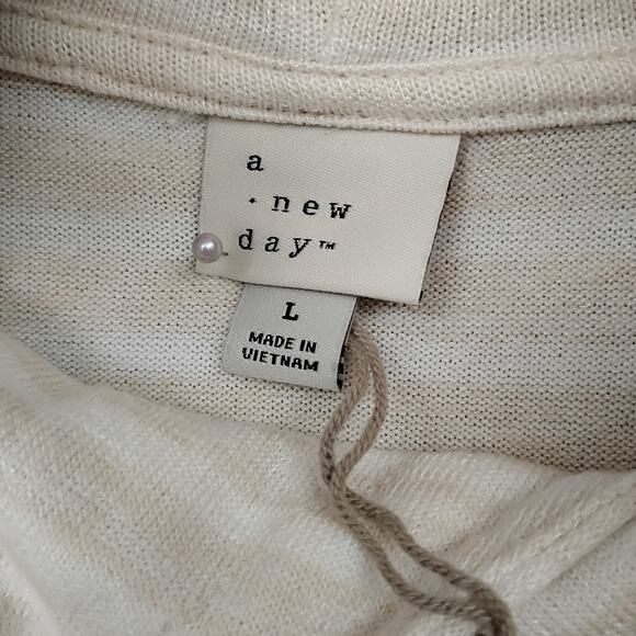 A New Day Hoodie Sweater Top Size Large Beige and White Stripes Pullover - Picture 5 of 7